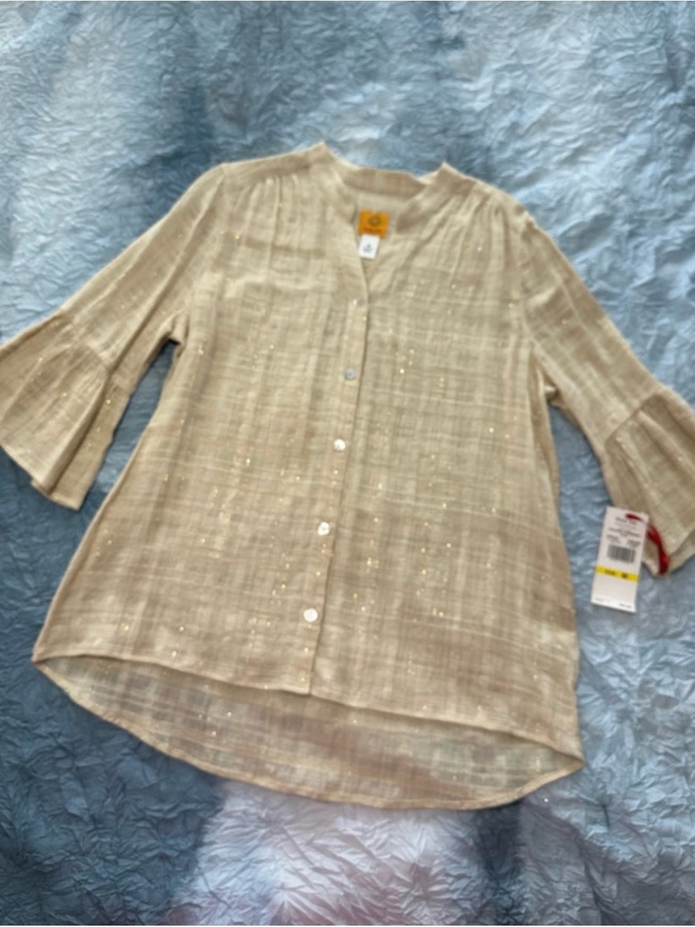 Ruby Rd. Cream Button-Front Tunic with Subtle Metallic Thread
